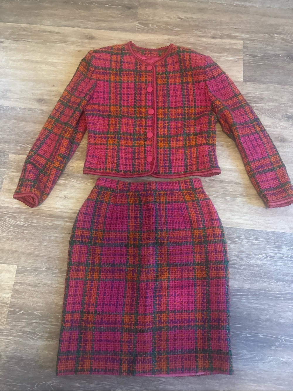Vintage KENZO Jungle Wool Plaid Skirt Suit Set Size 42 Jacket & Skirt